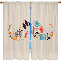 Retro Hipsters Icons Mustache. Window Curtains 55225547