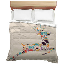 Retro Hipsters Icons Reindeer. Bedding 55225581