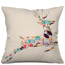 Retro Hipsters Icons Reindeer. Pillows 55225581