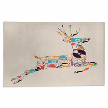 Retro Hipsters Icons Reindeer. Rugs 55225581