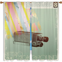 Retro Movie Background With Halftone Vintage Camera Window Curtains 15564714