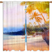 Retro Photo Of Palm Trees Window Curtains 138490281