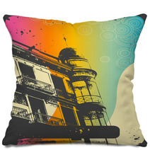 Retro Romantic Urban Background With Rainbow Flow Pillows 10305338
