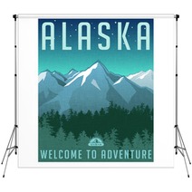 Retro Style Travel Poster Series United States Alaska Mountain Landscape Backdrops 91743872