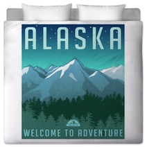 Retro Style Travel Poster Series United States Alaska Mountain Landscape Bedding 91743872