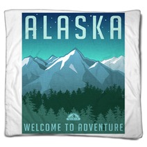 Retro Style Travel Poster Series United States Alaska Mountain Landscape Blankets 91743872