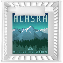 Retro Style Travel Poster Series United States Alaska Mountain Landscape Nursery Decor 91743872