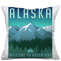 Retro Style Travel Poster Series United States Alaska Mountain Landscape Pillows 91743872