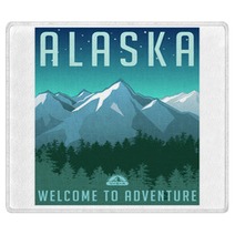 Retro Style Travel Poster Series United States Alaska Mountain Landscape Rugs 91743872