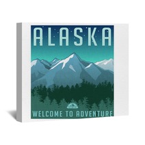 Retro Style Travel Poster Series United States Alaska Mountain Landscape Wall Art 91743872