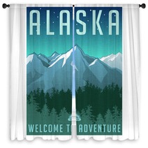 Retro Style Travel Poster Series United States Alaska Mountain Landscape Window Curtains 91743872