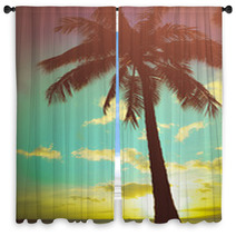 Retro Styled Hawaiian Palm Tree Window Curtains 65314090