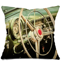 Retro Styled Image Of The Interior Of A Classic Car Pillows 81161290