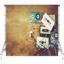 Retro Technology Of Cassette Recorder Music With Retro Tape Cassette On Wood Table Vintage Color Effect Styles Backdrops 190726472
