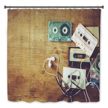 Retro Technology Of Cassette Recorder Music With Retro Tape Cassette On Wood Table Vintage Color Effect Styles Bath Decor 190726472