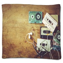 Retro Technology Of Cassette Recorder Music With Retro Tape Cassette On Wood Table Vintage Color Effect Styles Blankets 190726472