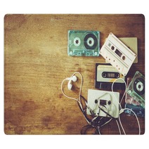 Retro Technology Of Cassette Recorder Music With Retro Tape Cassette On Wood Table Vintage Color Effect Styles Rugs 190726472