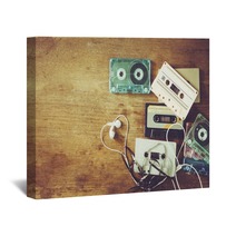 Retro Technology Of Cassette Recorder Music With Retro Tape Cassette On Wood Table Vintage Color Effect Styles Wall Art 190726472