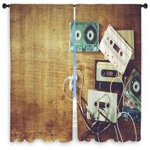 Retro Technology Of Cassette Recorder Music With Retro Tape Cassette On Wood Table Vintage Color Effect Styles Window Curtains 190726472