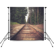 Retro Toned Rural Railroad Tracks Backdrops 67755105