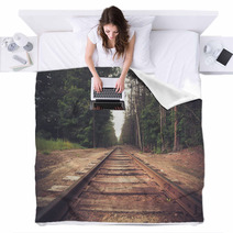 Retro Toned Rural Railroad Tracks Blankets 67755105