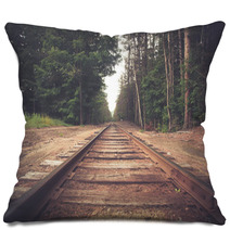 Retro Toned Rural Railroad Tracks Pillows 67755105