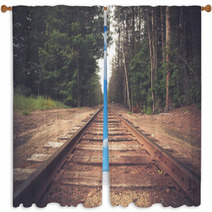 Retro Toned Rural Railroad Tracks Window Curtains 67755105