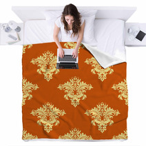Retro Yellow And Orange Floral Seamless Pattern Blankets 69220867