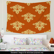 Retro Yellow And Orange Floral Seamless Pattern Wall Art 69220867