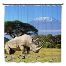 Rhino In Front Of Kilimanjaro Mountain Bath Decor 64545779