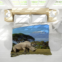 Rhino In Front Of Kilimanjaro Mountain Bedding 64545779
