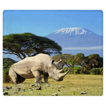 Rhino In Front Of Kilimanjaro Mountain Rugs 64545779