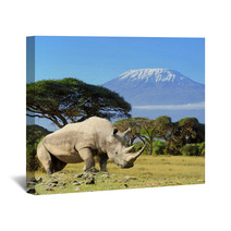 Rhino In Front Of Kilimanjaro Mountain Wall Art 64545779