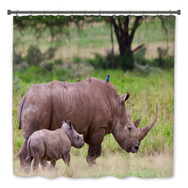 Rhinoceros With Her Baby, Lake Nakuru, Kenya Bath Decor 46854381