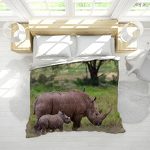 Rhinoceros With Her Baby, Lake Nakuru, Kenya Bedding 46854381