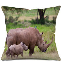 Rhinoceros With Her Baby, Lake Nakuru, Kenya Pillows 46854381