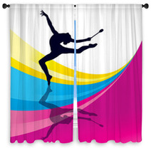 Rhythmic Gymnastics Woman With Clubs Vector Background Window Curtains 56205274