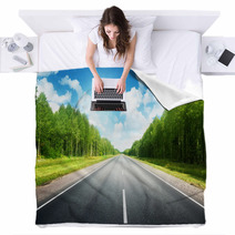 Road In Summer Forest Blankets 61515040