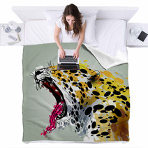Roaring Jaguar Paint Art Vector Blankets 97065653