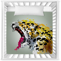 Roaring Jaguar Paint Art Vector Nursery Decor 97065653