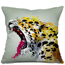 Roaring Jaguar Paint Art Vector Pillows 97065653