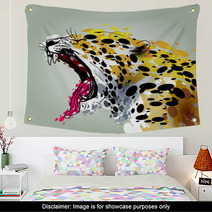 Roaring Jaguar Paint Art Vector Wall Art 97065653