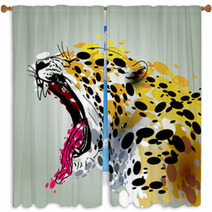 Roaring Jaguar Paint Art Vector Window Curtains 97065653