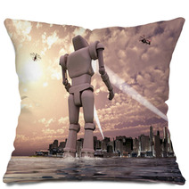 Robot Gigante Llegando Por El Mar A Una Ciudad Pillows 66093620