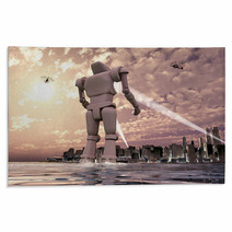 Robot Gigante Llegando Por El Mar A Una Ciudad Rugs 66093620
