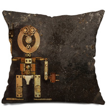 Robot Of The Metal Parts On A Dark Grungy Background Pillows 63188175