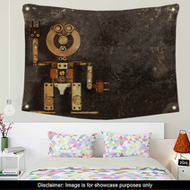 Robot Of The Metal Parts On A Dark Grungy Background Wall Art 63188175