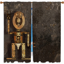 Robot Of The Metal Parts On A Dark Grungy Background Window Curtains 63188175