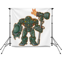 Robot Warrior W/ Shield And Hammer Vector Illustration Backdrops 56722957