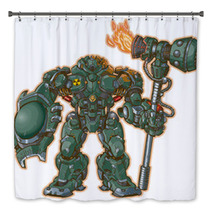 Robot Warrior W/ Shield And Hammer Vector Illustration Bath Decor 56722957